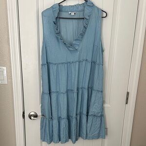 Crown & Ivy Light Blue Sleeveless Ruffle Dress with pockets SOFT